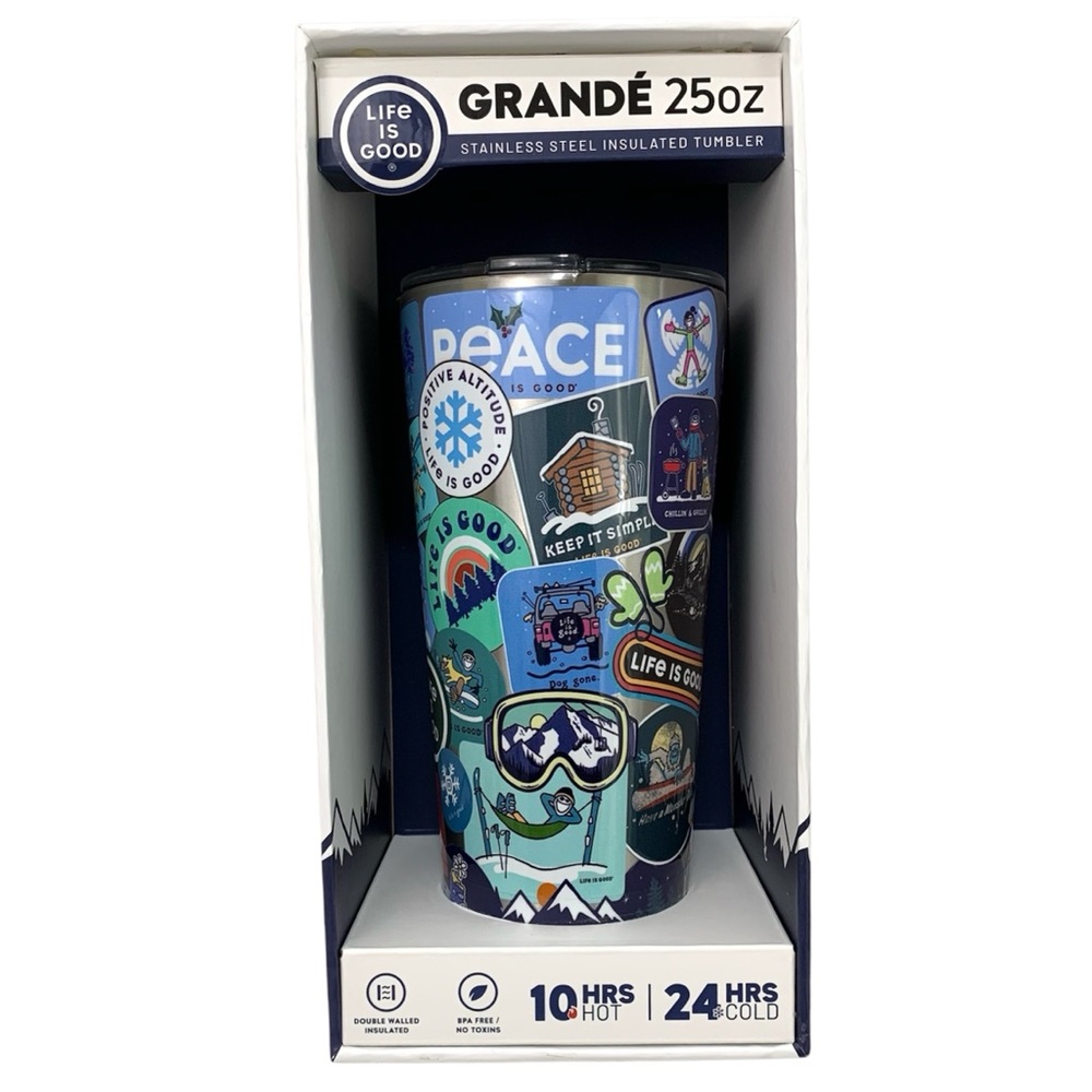 Life is Good Grande 25oz Tumbler Winter Ski Snow Theme